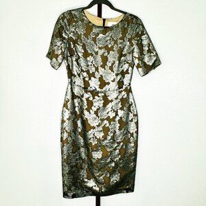 AG Phillips Designer Dress Cocktail Formal Metallic Thread Floral S/S Lined SZ 2